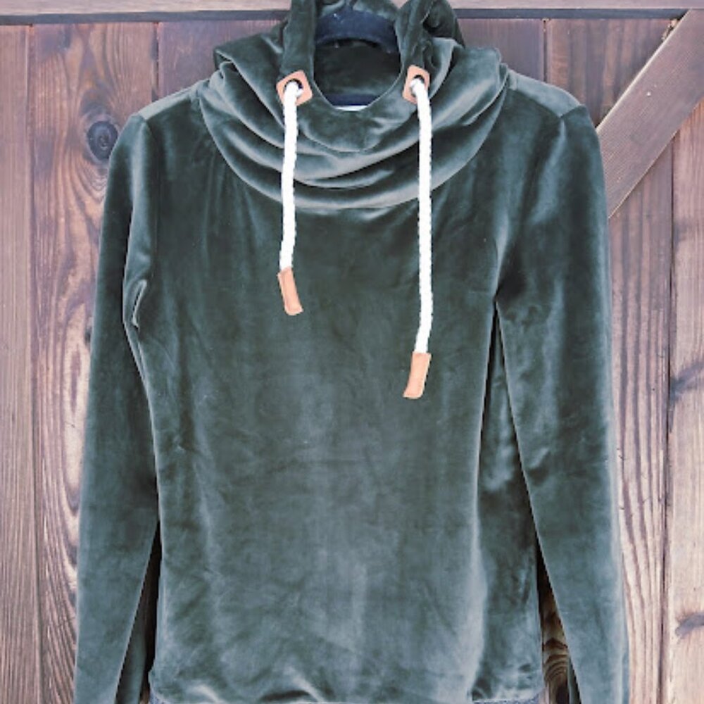 NWT Montanaco XS Loden Velour Hooded Pullover Rope pull Sweatshirt